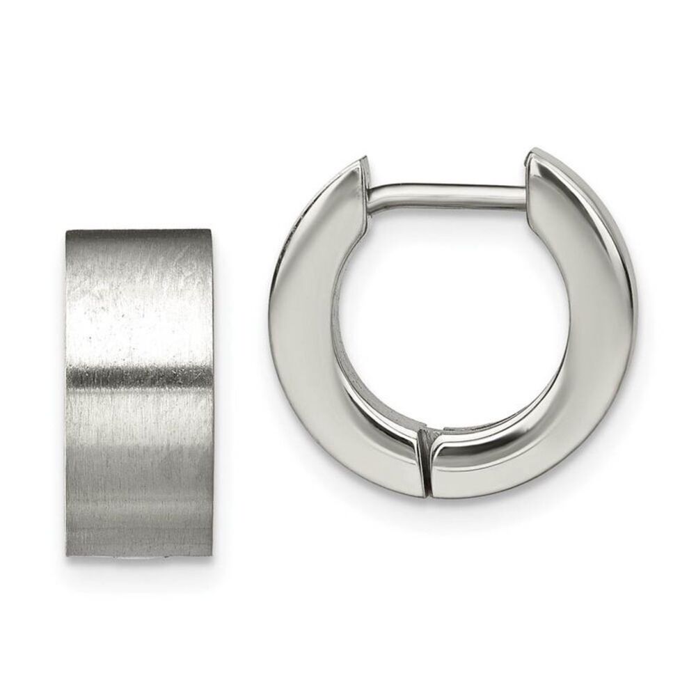 Stainless Steel Brushed Polished Hinged Round Hoop Earrings, 5.5x13mm